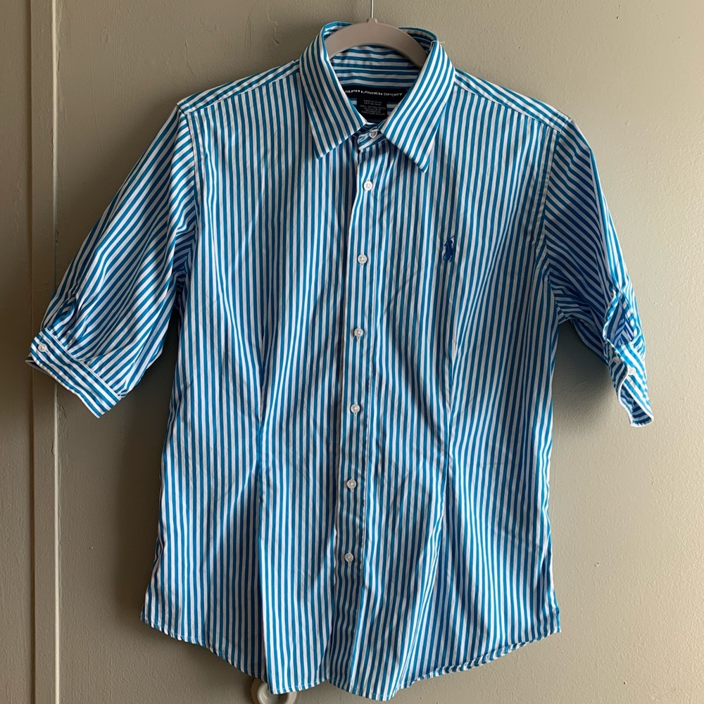 Ralph Lauren Sport Women’s Blue & White Striped Button Down - Size 12
